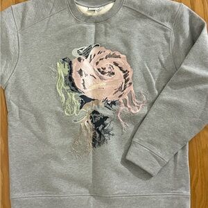 Ganni Gray Floral Embroidered Sweater